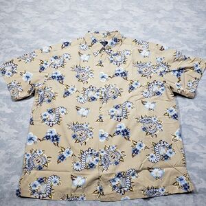 High Sierra‎ Hawaiian Shirt Mens Large Tan Short Sleeve Button Guitar